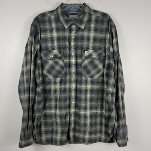 Carhartt Men's Pearl Snap Plaid Long Sleeve Shirt Relaxed Fit XL